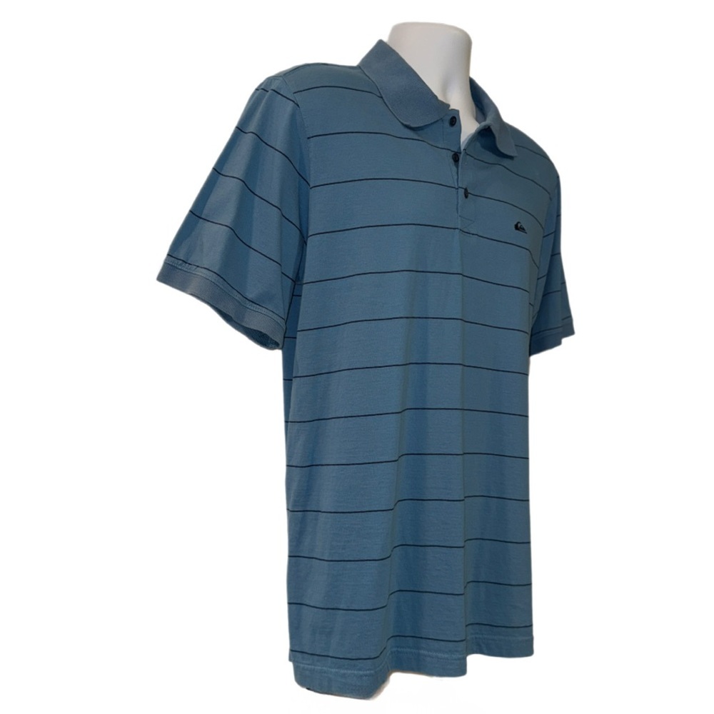 Quiksilver Men’s Polo Shirt Large Blue Striped Short Sleeve Surf Skate Casual - Picture 5 of 10